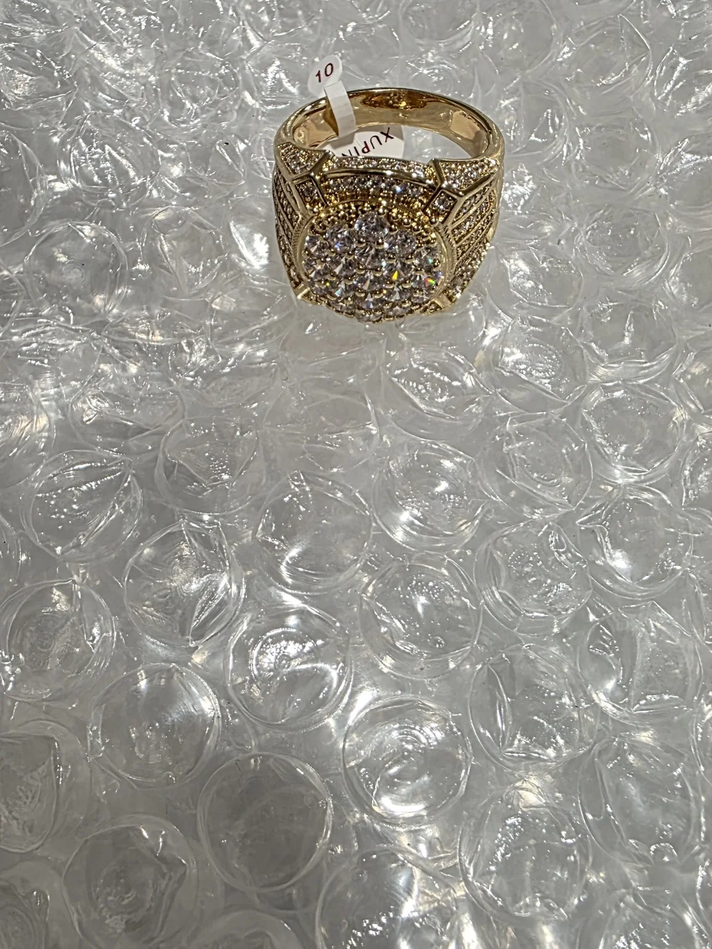 14k Gold-Plated Pavé Cluster Statement Ring - Size 10